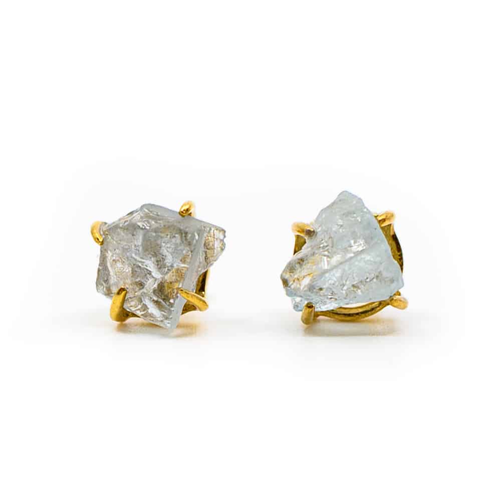 Edelsteen Oorstekers Ruwe Aquamarijn – 925 Zilver & Verguld