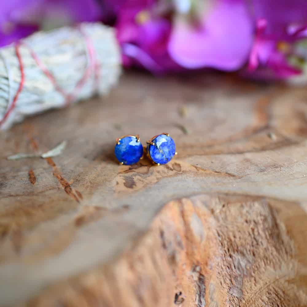 Edelsteen Oorstekers Lapis Lazuli – 925 Zilver & Verguld