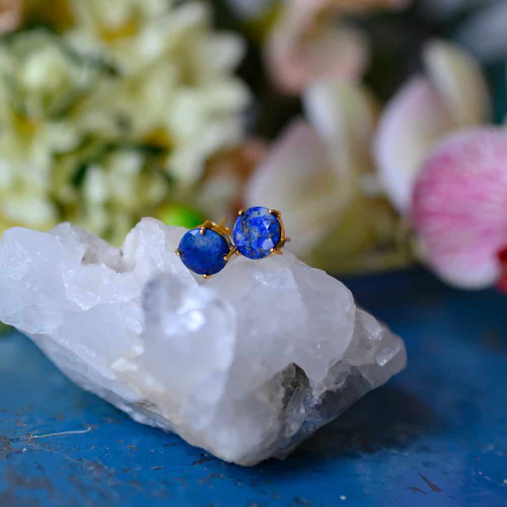 Edelsteen Oorstekers Lapis Lazuli – 925 Zilver & Verguld