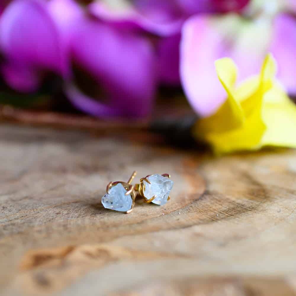 Edelsteen Oorstekers Ruwe Aquamarijn – 925 Zilver & Verguld
