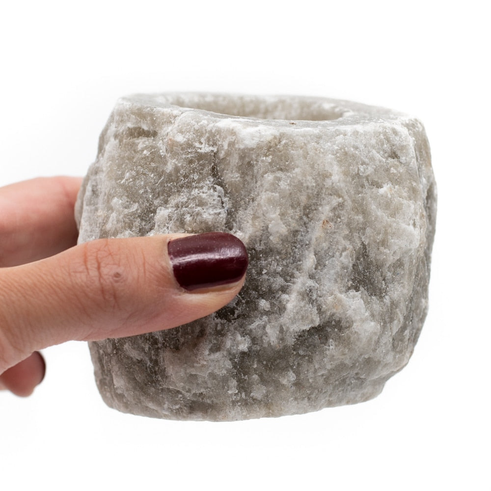 Zoutsteen Waxinelichthouder Grijs (400 – 700 gram) ca. 9 x 9 x 10 cm