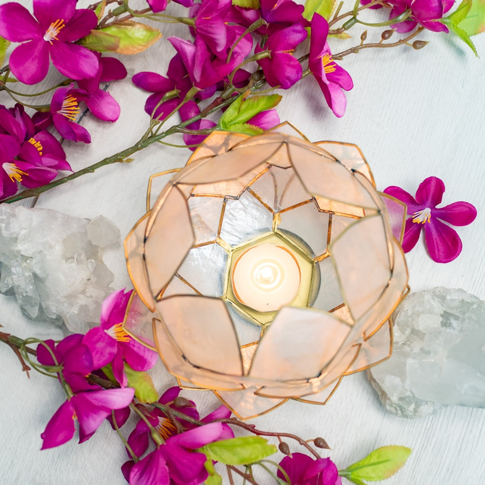 Lotus Sfeerlicht Naturel Goudrand – Groot