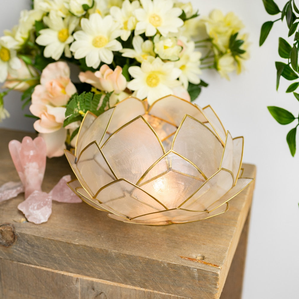 Lotus Sfeerlicht Naturel Goudrand – Groot