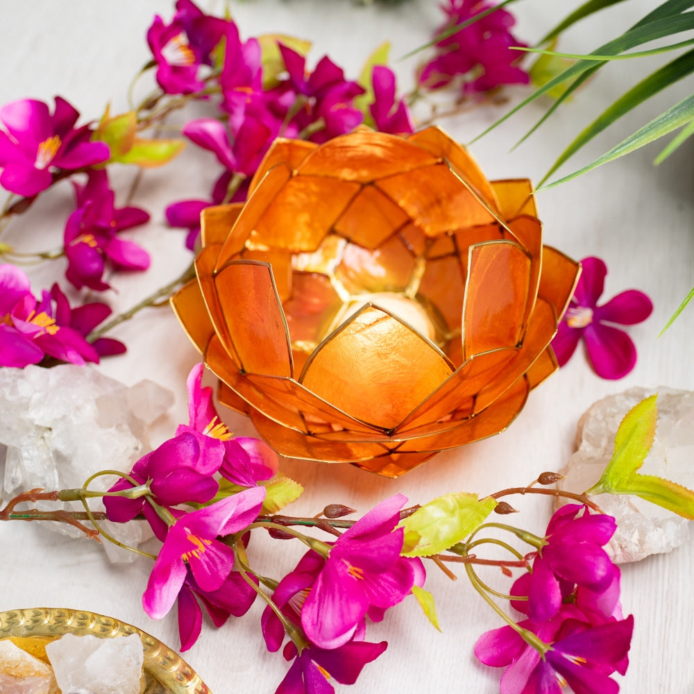 Lotus Sfeerlicht Oranje Goudrand Groot