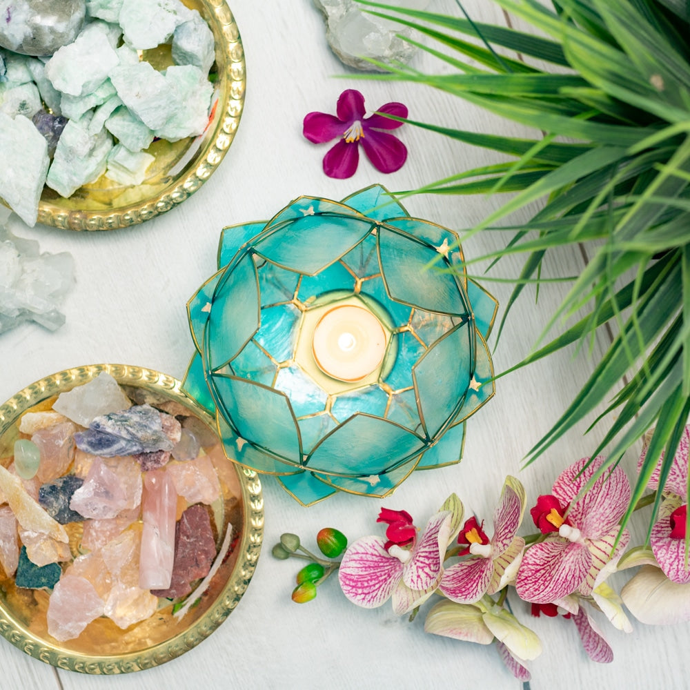 Lotus Sfeerlicht Blauw Goudrand Groot