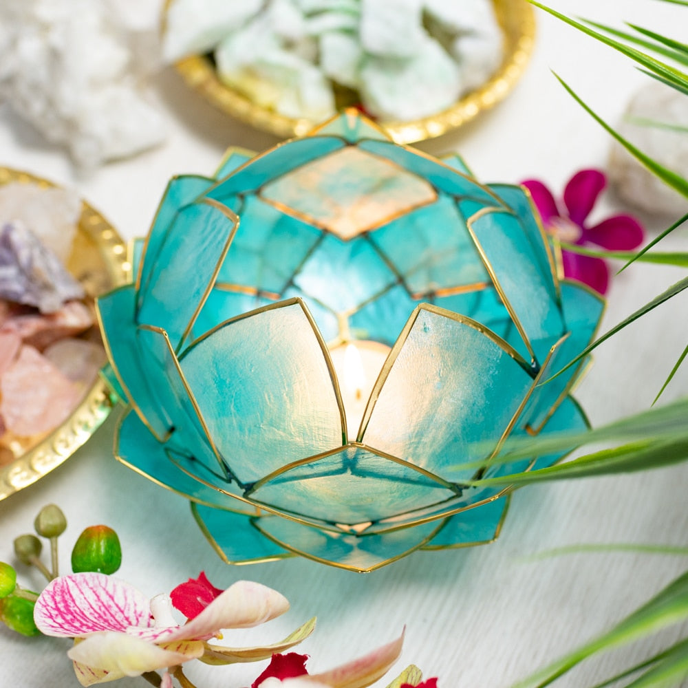 Lotus Sfeerlicht Blauw Goudrand Groot