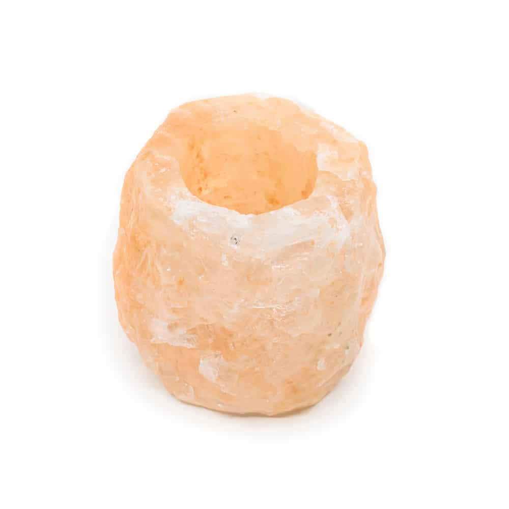 B-STOCK! (Gat 30 mm) – Zoutsteen Waxinelichthouder Oranje (400-700 gram) 9 x 9 x 10 cm – B-STOCK!