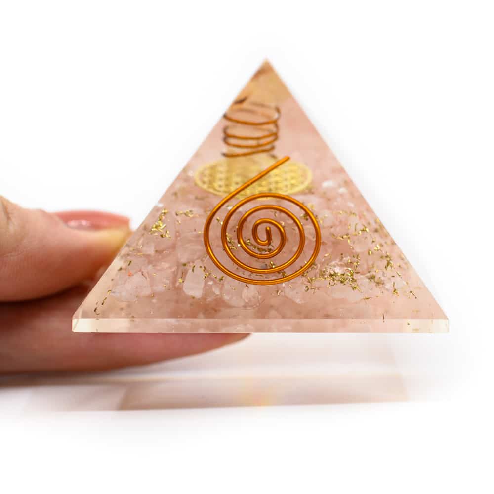 Orgonite Piramide Rozenkwarts – Flower of Life – (40 mm)