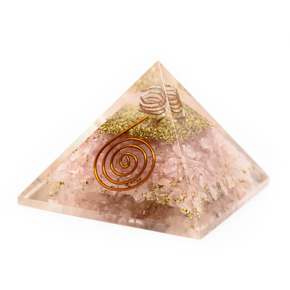 Orgonite Piramide Rozenkwarts – Koperen Spiraal – (40 mm)