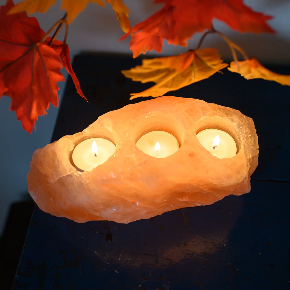 Zoutsteen Waxinelichthouder Oranje (2,5 – 3kg) ca. 21 x 9 x 8 cm
