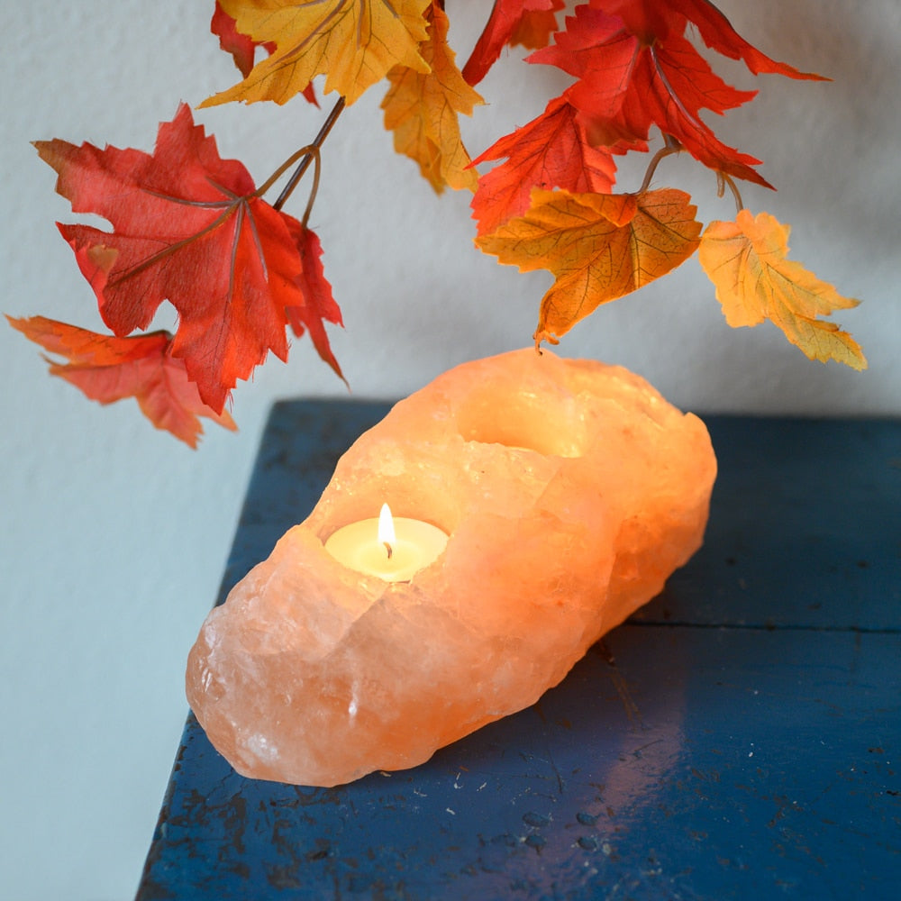 Zoutsteen Waxinelichthouder Oranje (2,5 – 3kg) ca. 21 x 9 x 8 cm