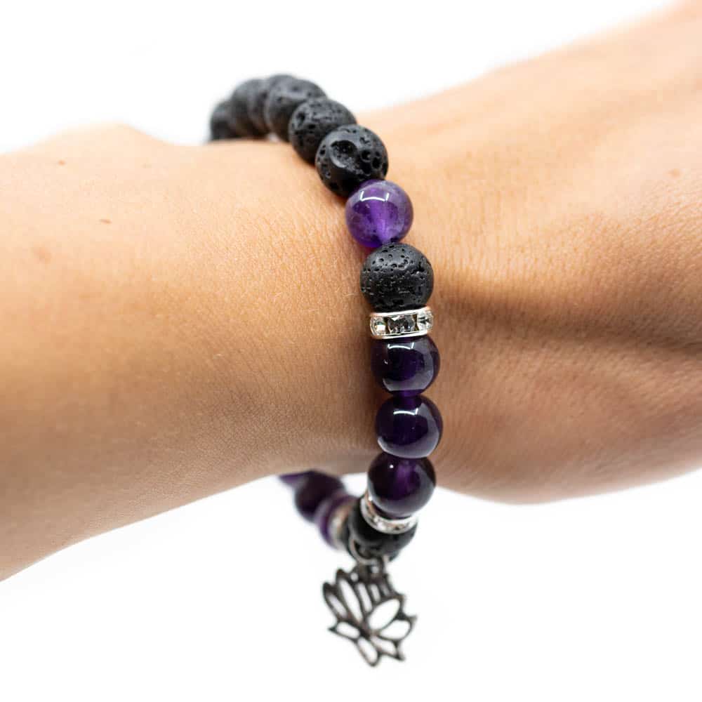 Edelsteen Armband Amethist/ Lavasteen met Lotus