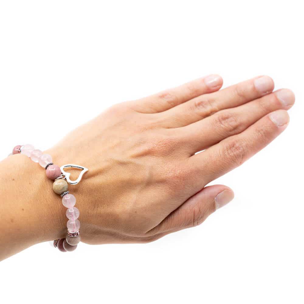 Edelsteen Armband Rozenkwarts/ Rhodochrosiet Hartje