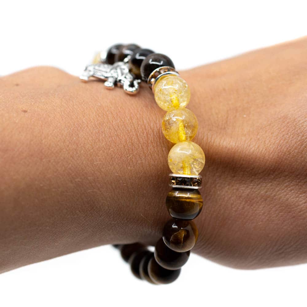 Edelsteen Armband Tijgeroog/ Citrien met Olifant