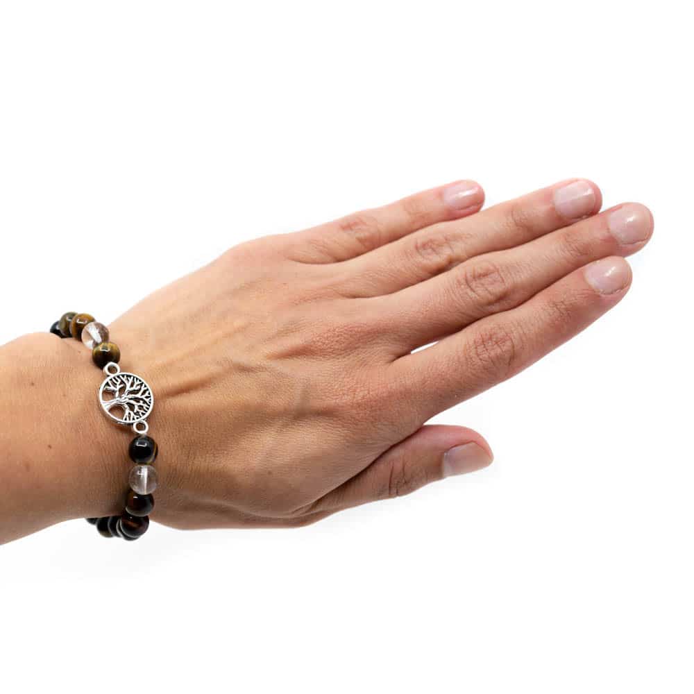 Edelsteen Armband Tijgeroog/ Bergkristal met Tree of Life