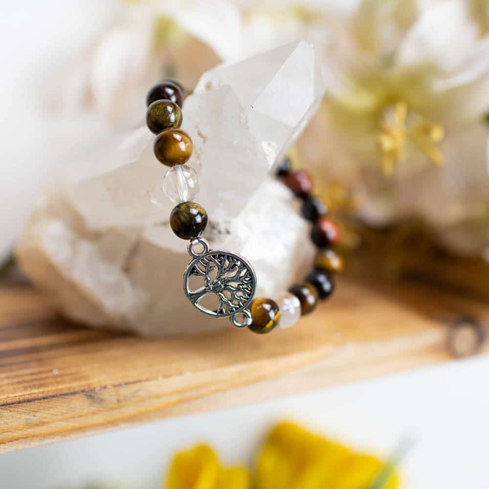 Edelsteen Armband Tijgeroog/ Bergkristal met Tree of Life