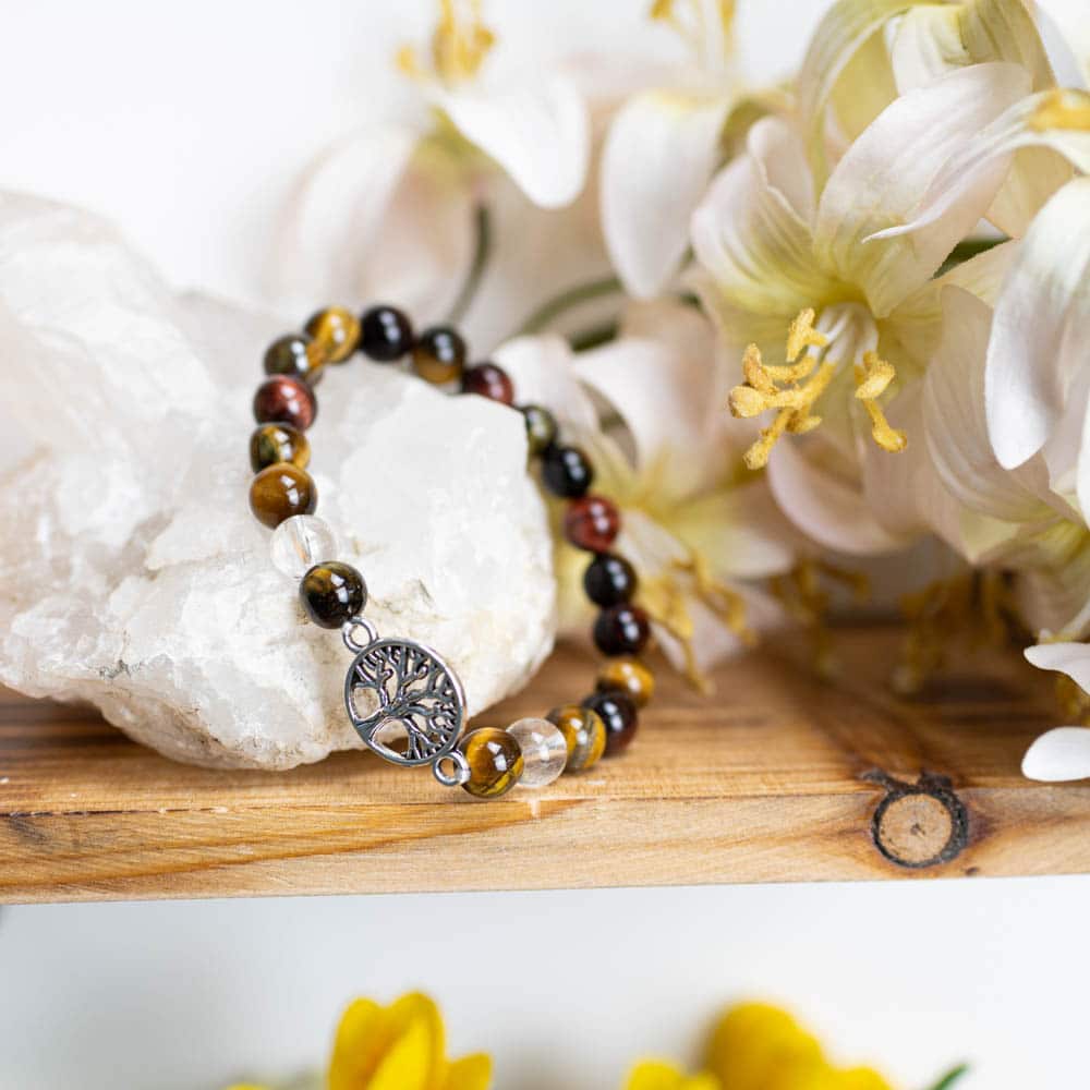 Edelsteen Armband Tijgeroog/ Bergkristal met Tree of Life