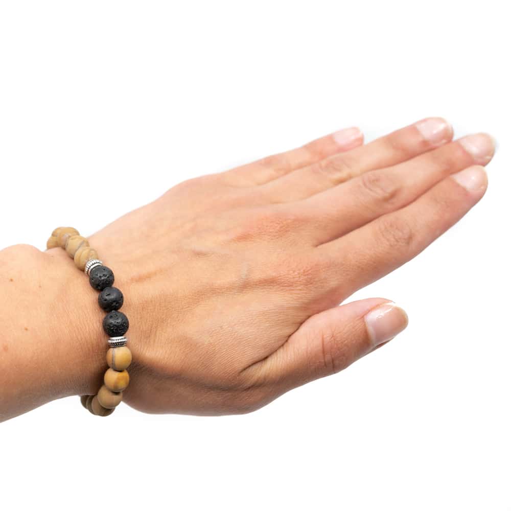 Edelsteen Armband Jaspis/ Lavastenen met Zilverkleurige Ringen