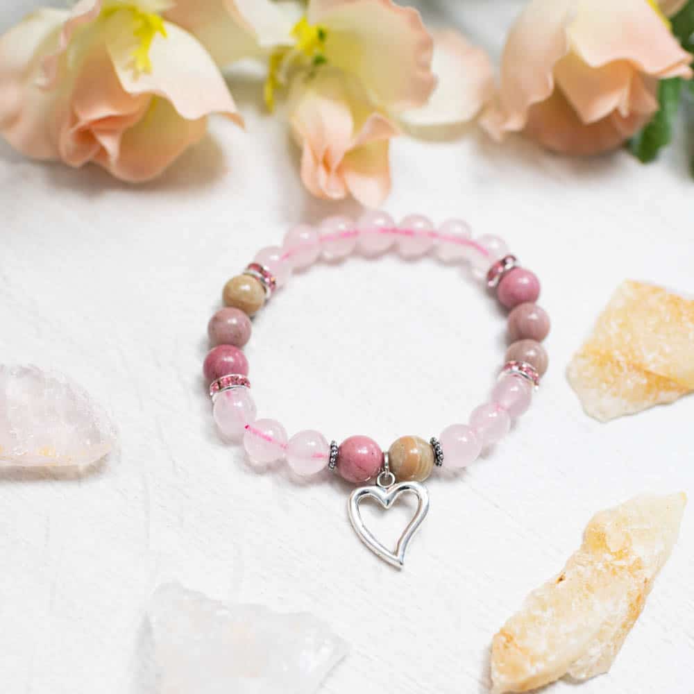 Edelsteen Armband Rozenkwarts/ Rhodochrosiet Hartje