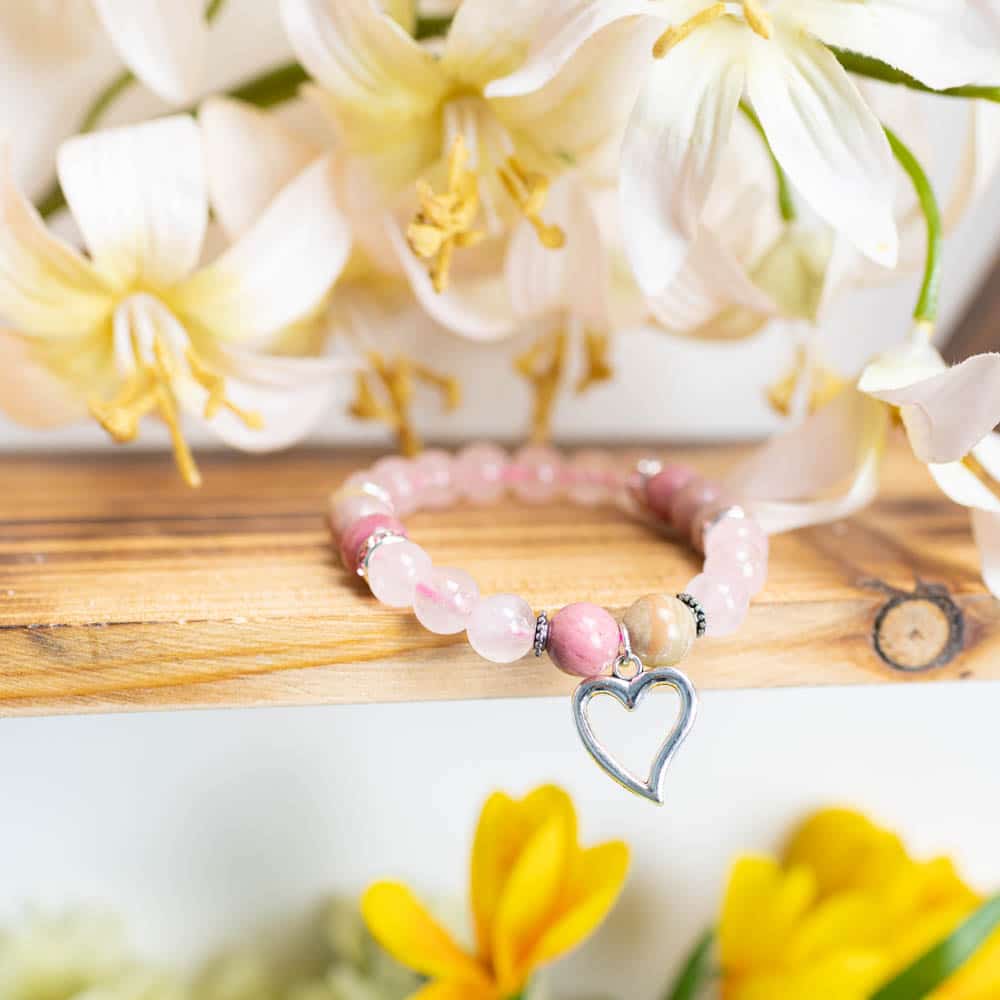 Edelsteen Armband Rozenkwarts/ Rhodochrosiet Hartje