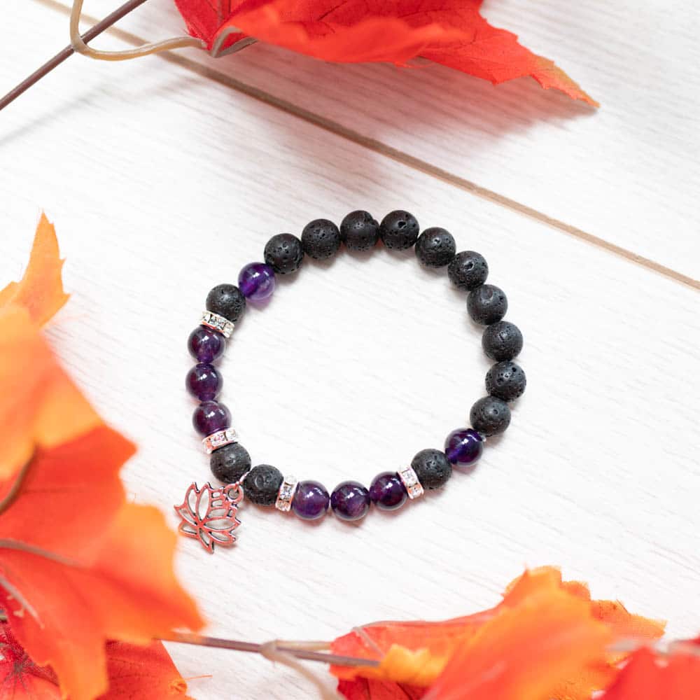 Edelsteen Armband Amethist/ Lavasteen met Lotus