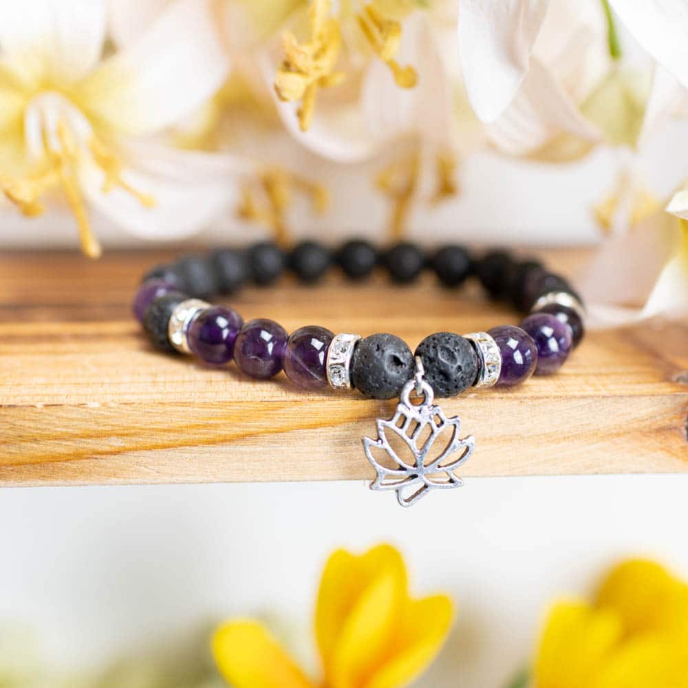 Edelsteen Armband Amethist/ Lavasteen met Lotus