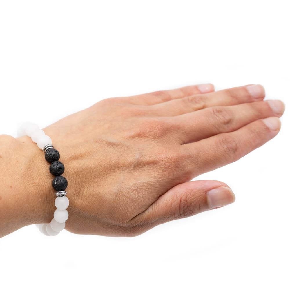 Edelsteen Armband Witte Jade/ Lavastenen