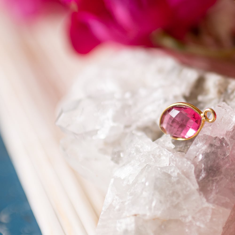 Geboortesteen Hanger Oktober Roze Toermalijn 925 Zilver & Verguld (12 mm)