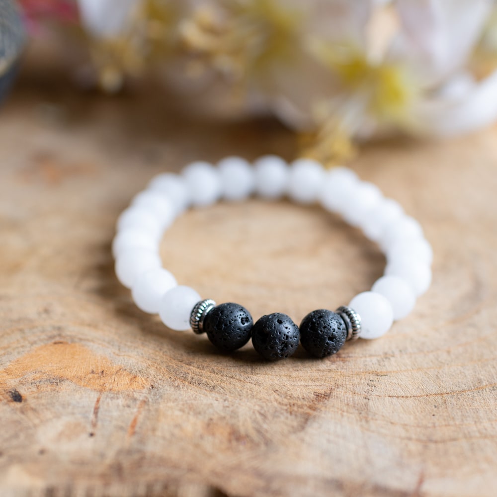 Edelsteen Armband Witte Jade/ Lavastenen