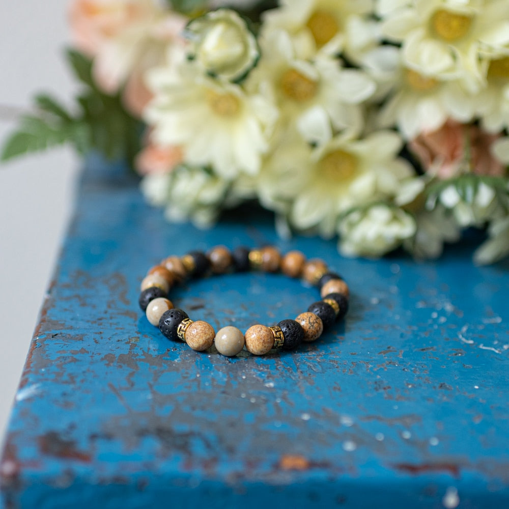 Edelsteen Armband Jaspis/ Lavastenen met Goudkleurige Ringen