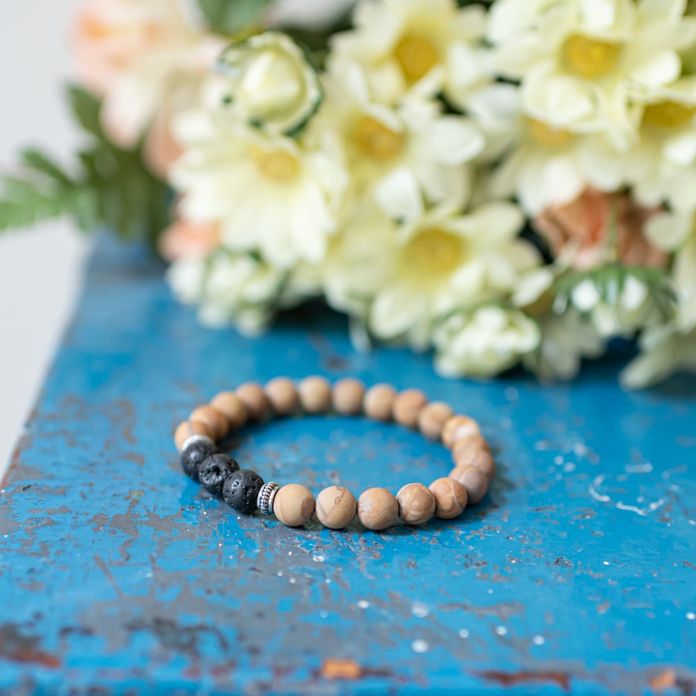 Edelsteen Armband Jaspis/ Lavastenen met Zilverkleurige Ringen