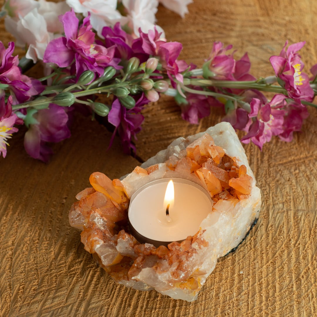 Waxinelichthouder Edelsteen Tangerine Cluster (ca. 200 ~ 500 gram)