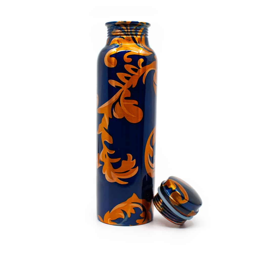 Spiru Koperen Waterfles Blue Floral geprint – 900 ml