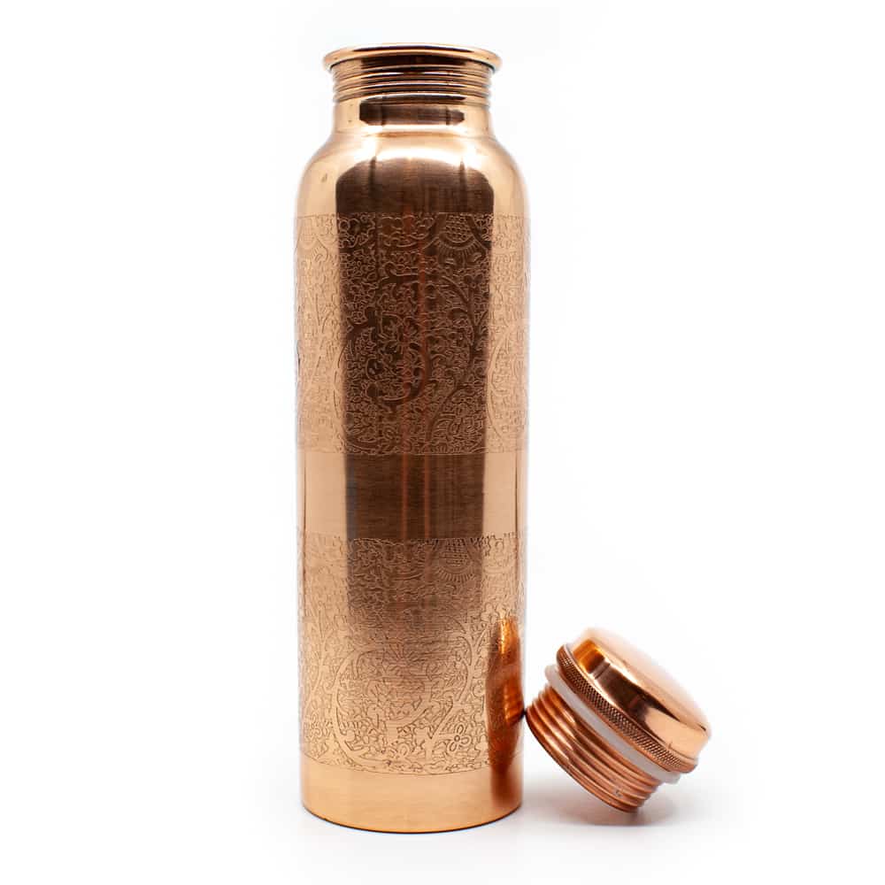 Spiru Koperen Waterfles Floral Geëtst – 900 ml
