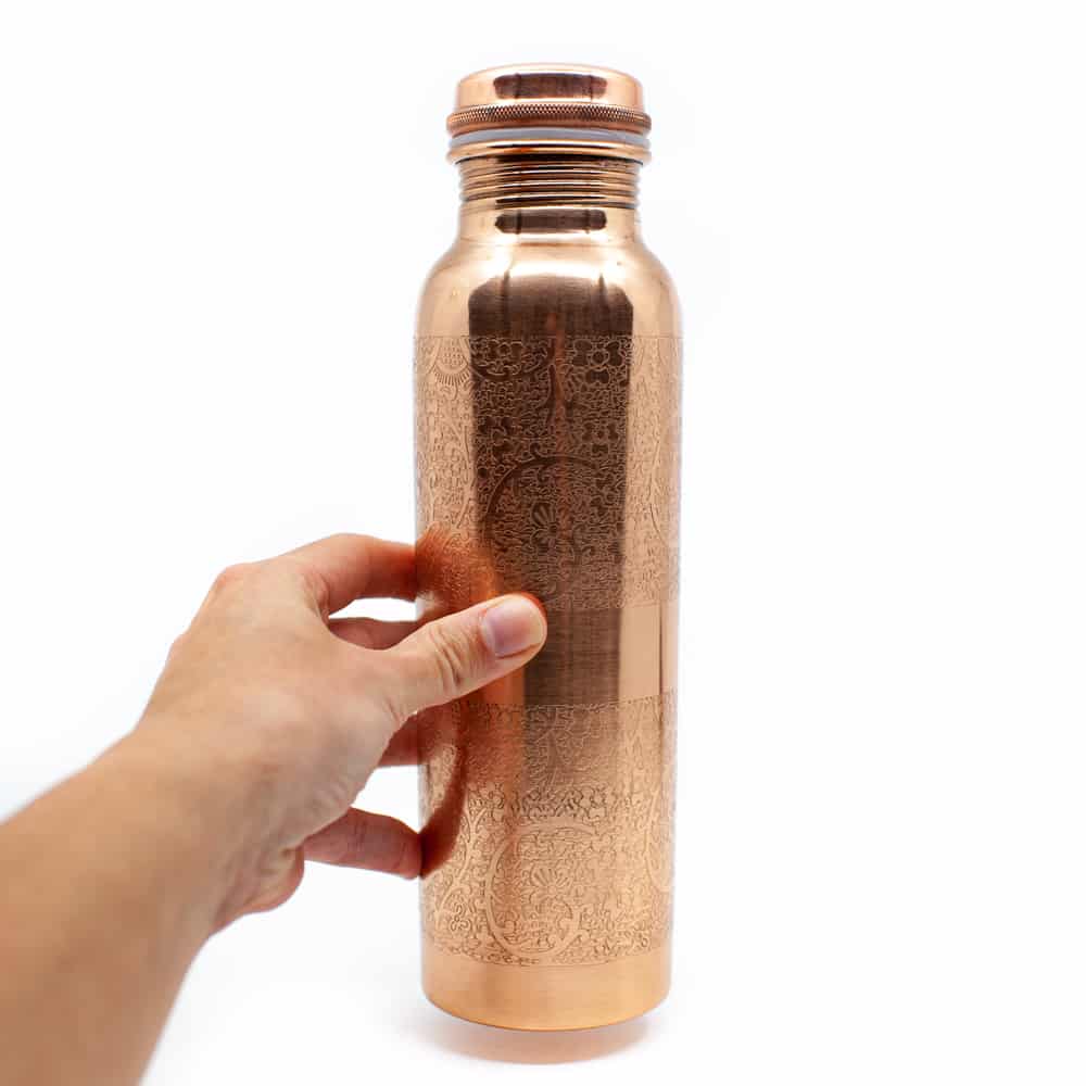 Spiru Koperen Waterfles Floral Geëtst – 900 ml