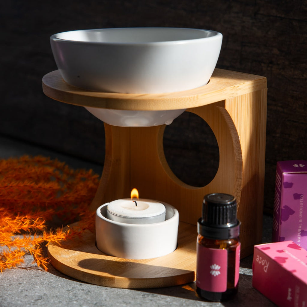 Luxe Aromabrander Bamboe Standaard – Wit