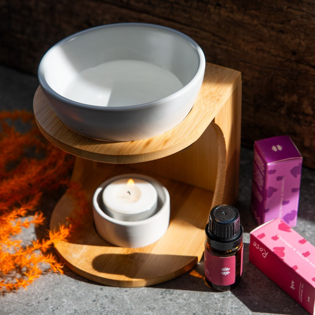 Luxe Aromabrander Bamboe Standaard – Wit