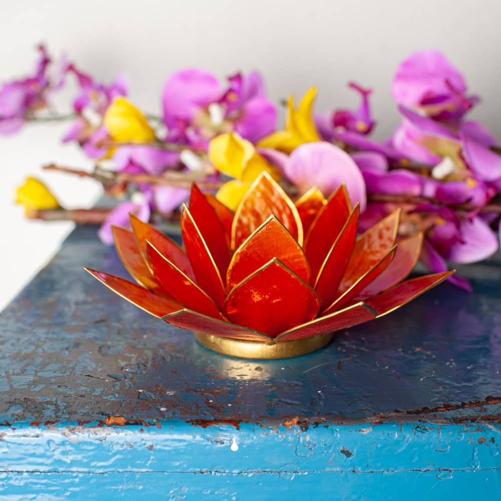 Lotus Sfeerlicht Oranje 2e Chakra Goudrand