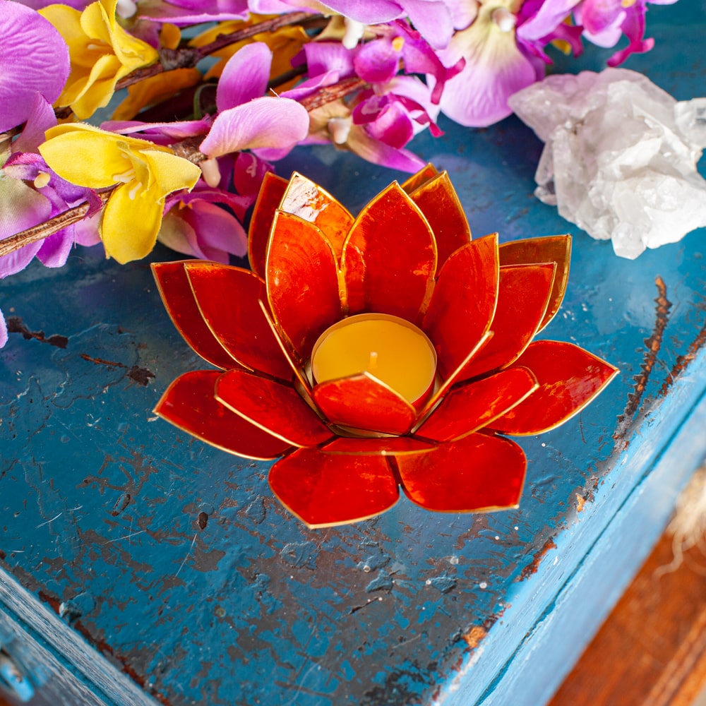 Lotus Sfeerlicht Oranje 2e Chakra Goudrand