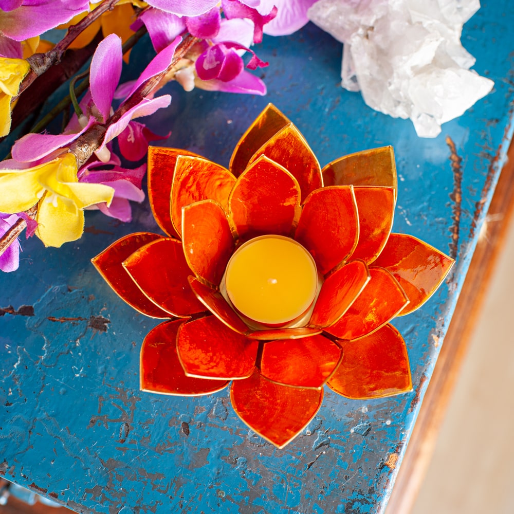 Lotus Sfeerlicht Oranje 2e Chakra Goudrand