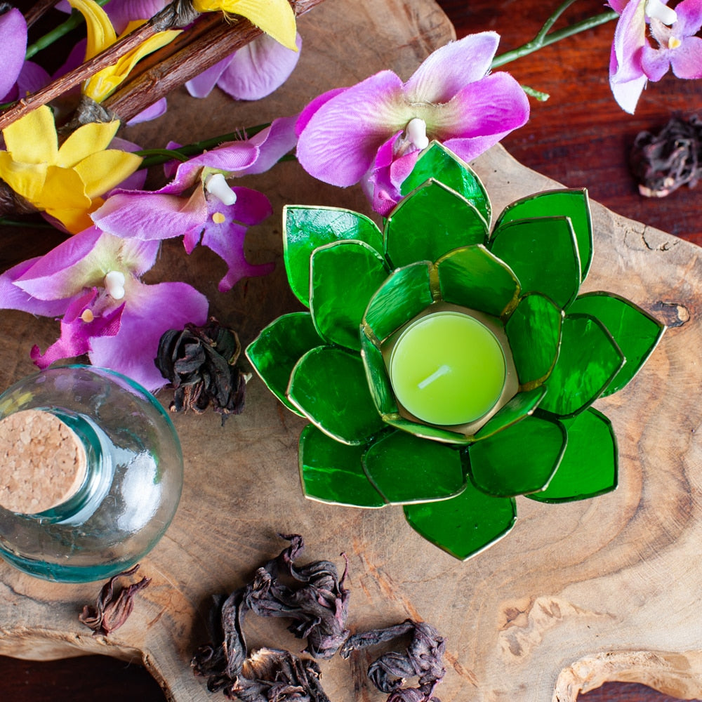 Lotus Sfeerlicht Groen 4e Chakra Goudrand