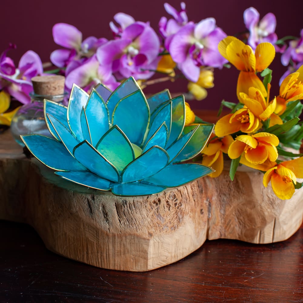 Lotus Sfeerlicht Blauw 5e Chakra Goudrand