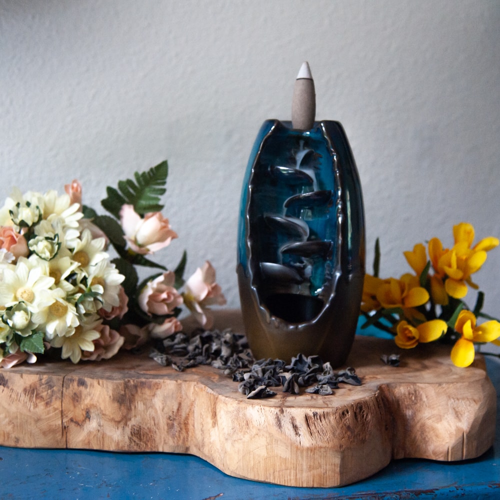 Backflow Wierook Houder Waterval Blauw Keramiek (18 cm)
