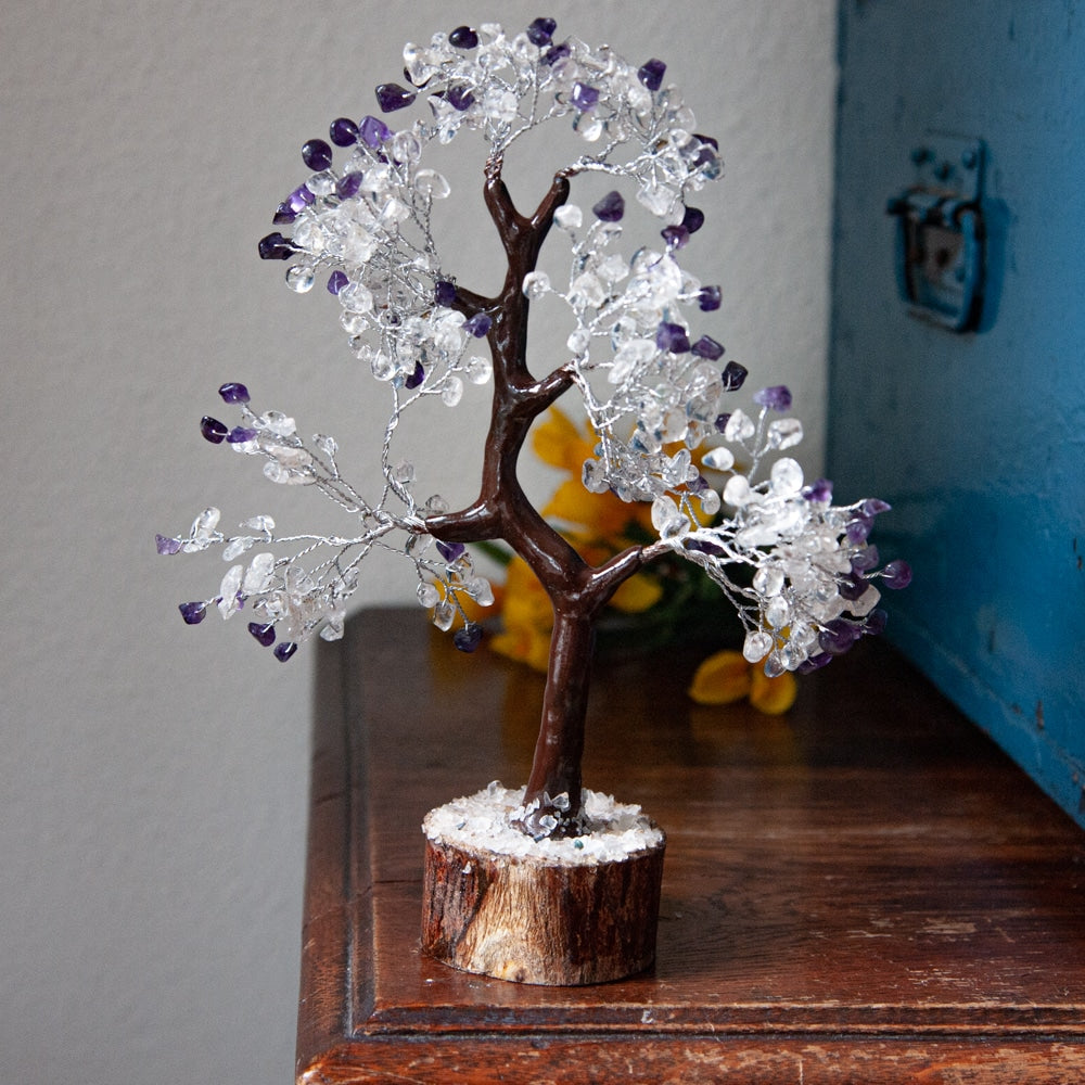Edelsteenboom Amethist en Bergkristal (22 cm)
