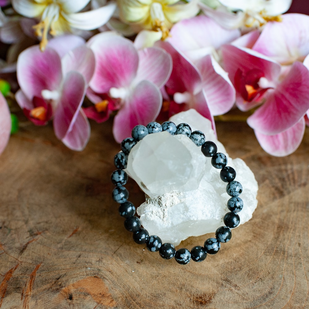 Edelsteen Armband Sneeuwvlok Obsidiaan (8 mm Kralen)