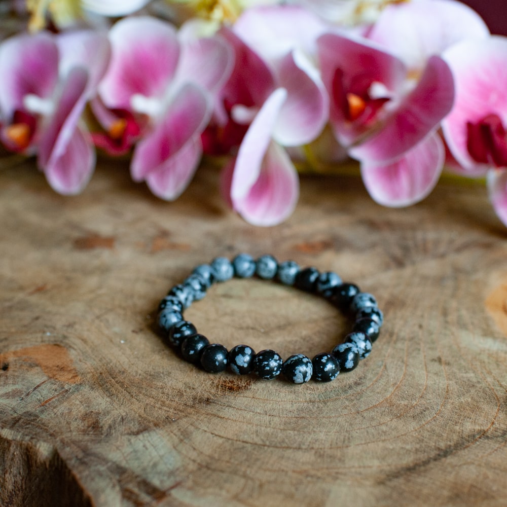 Edelsteen Armband Sneeuwvlok Obsidiaan (8 mm Kralen)