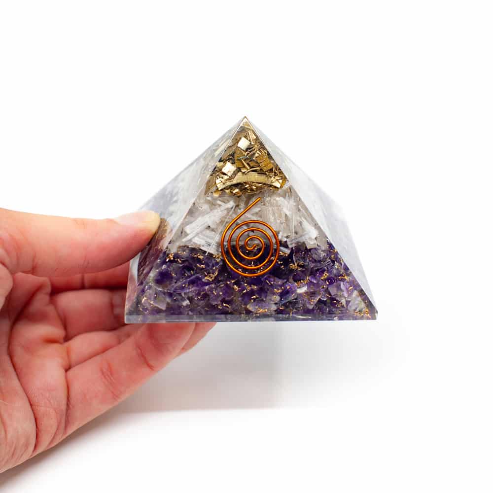 Orgonite Piramide Amethist/ Seleniet (70 mm)