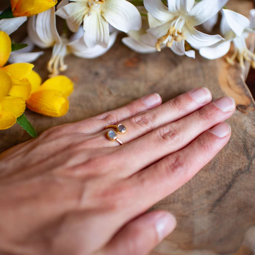 Edelsteen Ring Labradoriet – 925 Zilver & Verguld