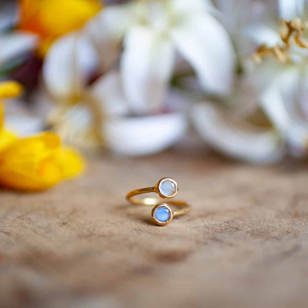 Edelsteen Ring Labradoriet – 925 Zilver & Verguld