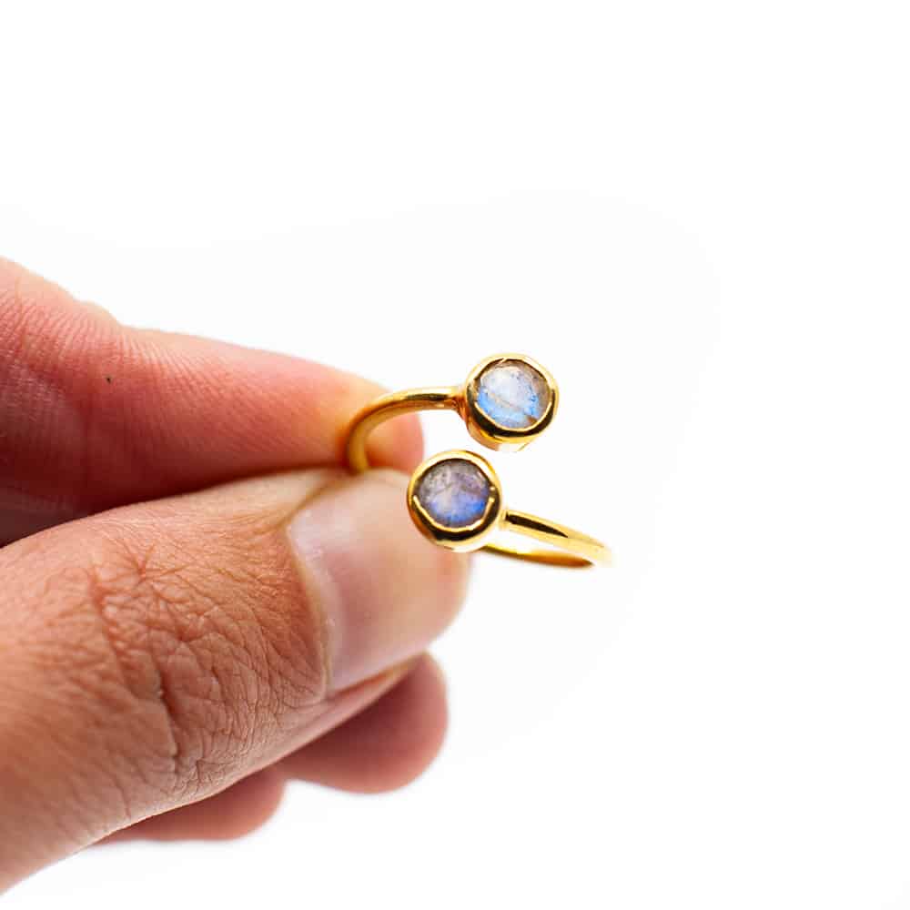Edelsteen Ring Labradoriet – 925 Zilver & Verguld